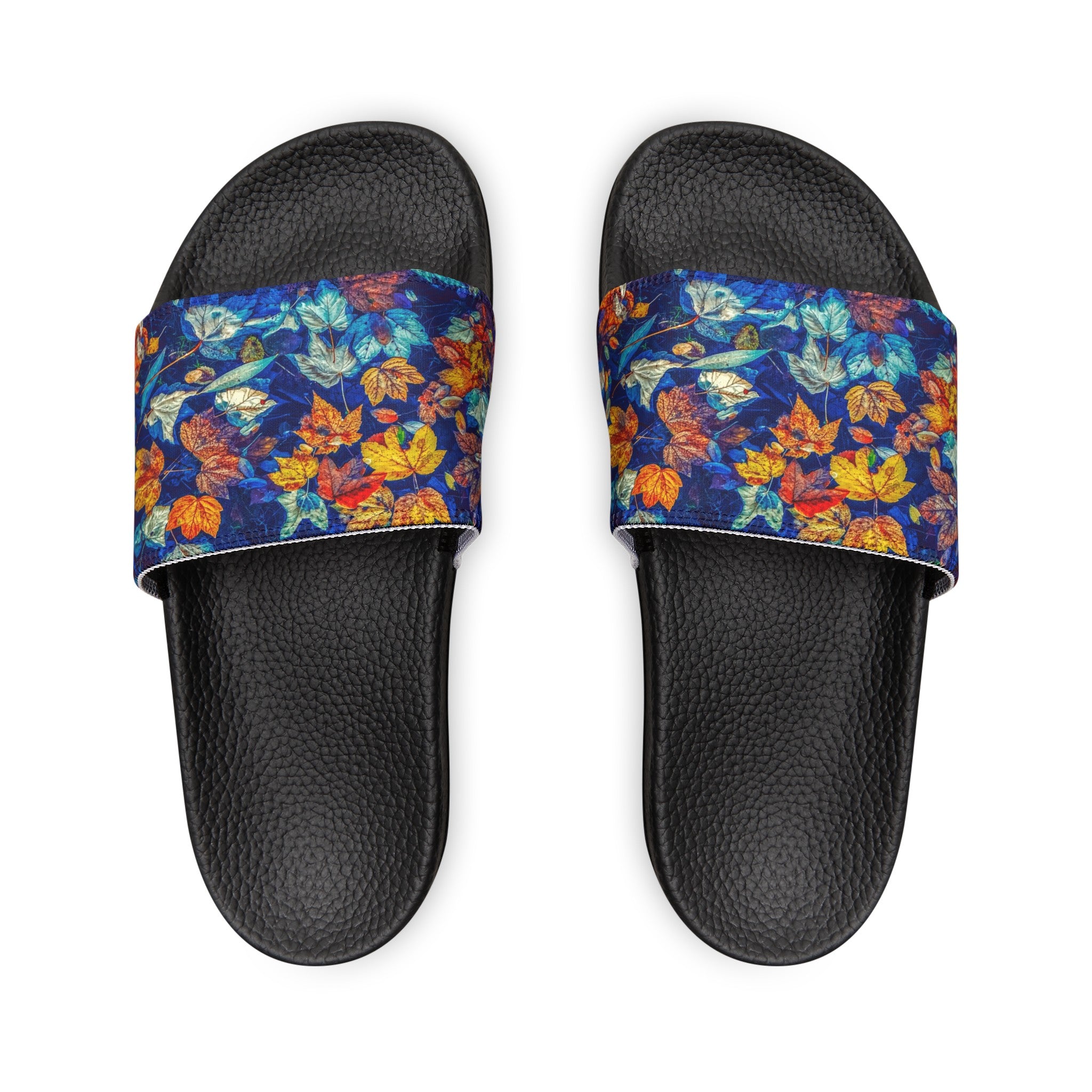 Step into a world of vibrant color and playful style with a pair of blue leaves slides. These slides are not just footwear; they are a statement piece that beautifully combines comfort with a striking design that captures attention. Crafted to cater to modern sensibilities, these slides offer a fresh aesthetic that is perfect for any casual outing or lounging around at home.